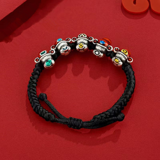 God Of Wealth Pure Sier Enamel Bracelets