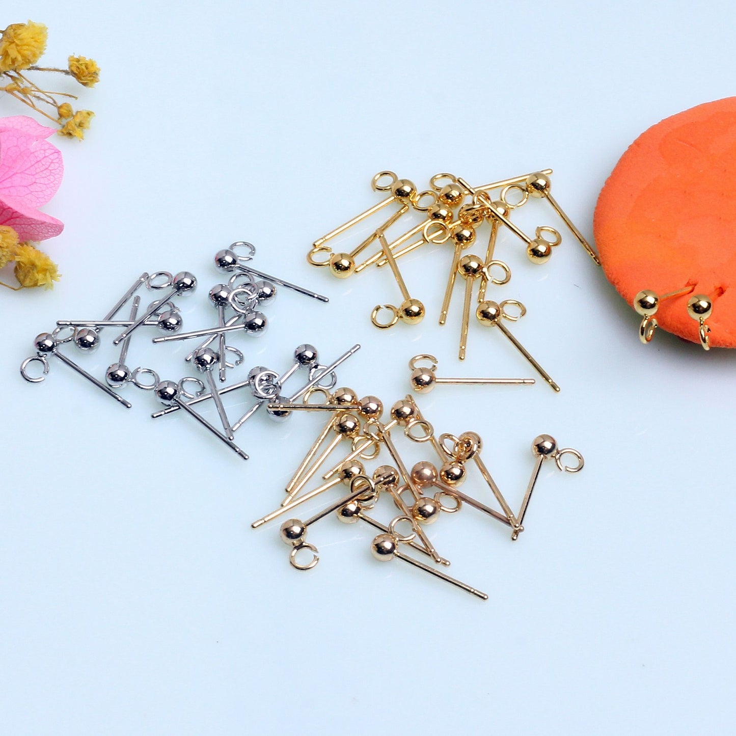 Gilded Round Ball Auricular Needle Bean-shaped Earrings
