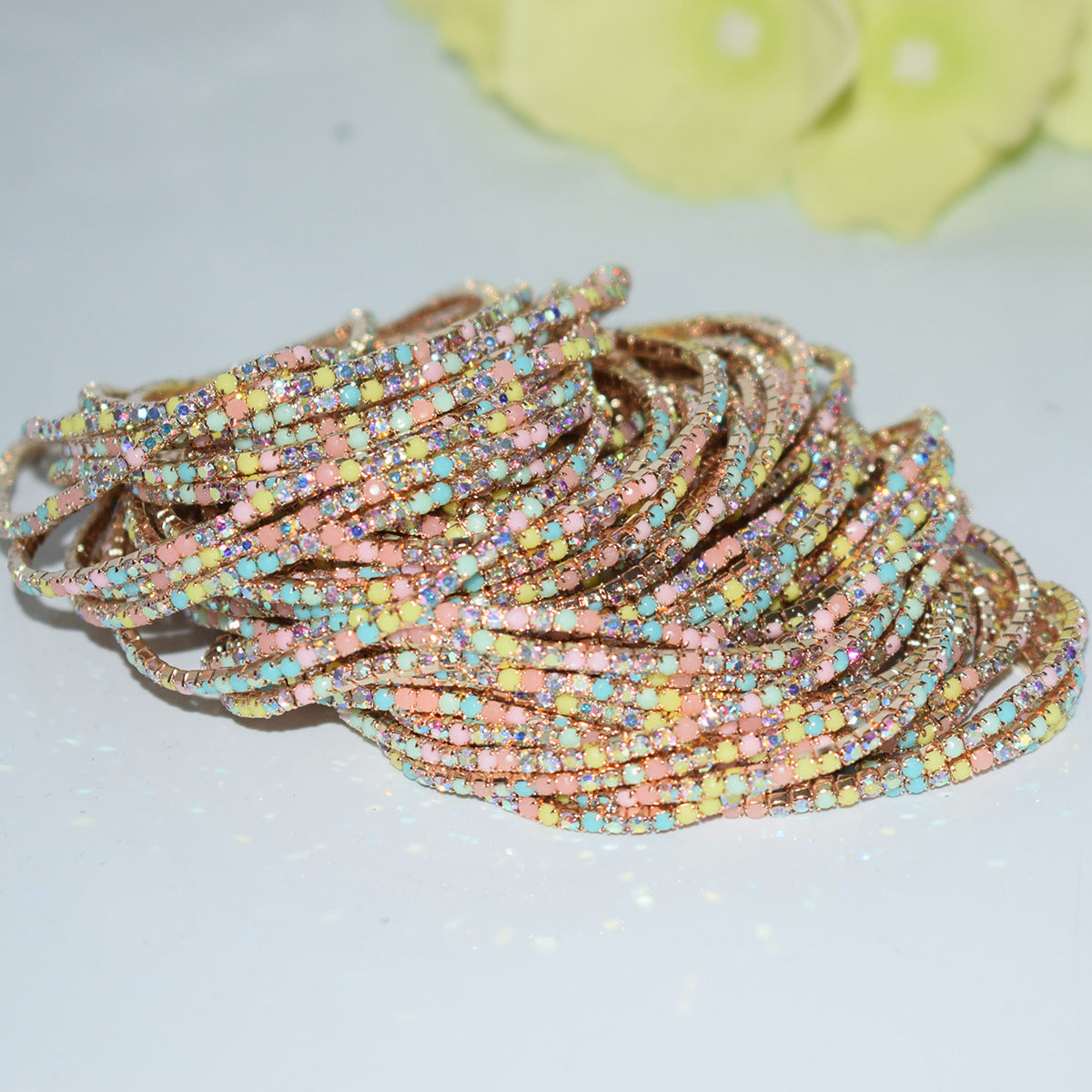 Row Colorful Rhinestone Female Live Grab Chain Bracelets