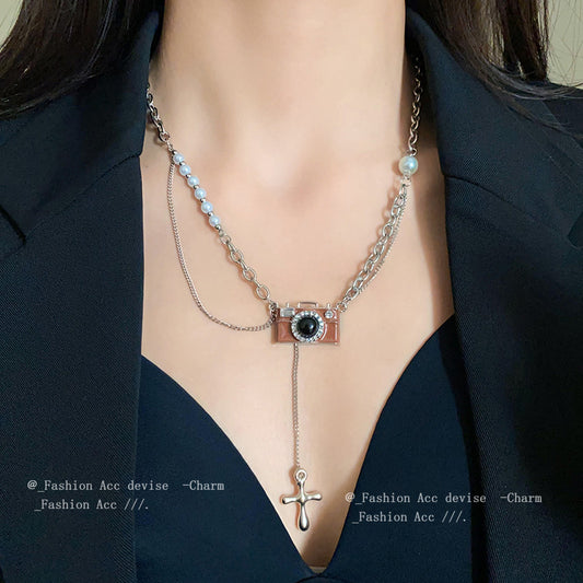 Women's Artificial Pearl Creative Personality Cross Clavicle Necklaces