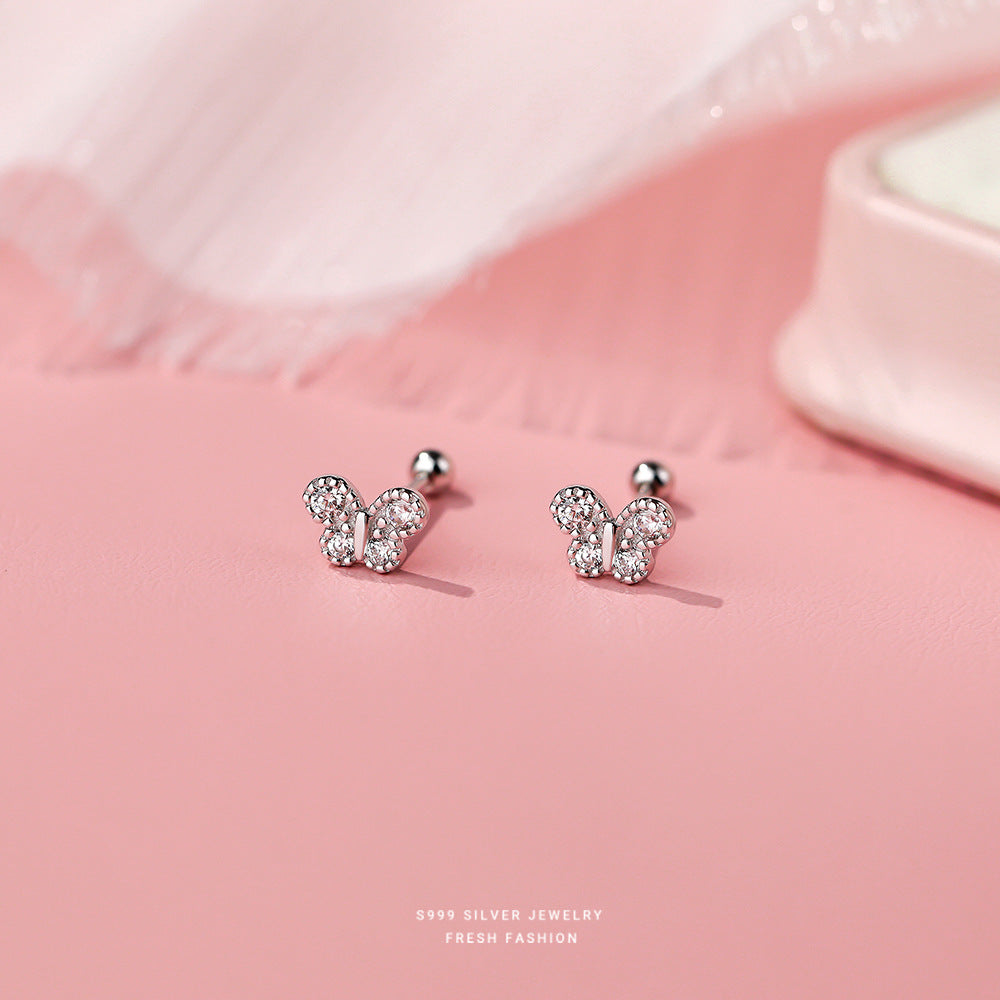 Sterling Sier Micro Inlaid Zircon Screw Female Earrings