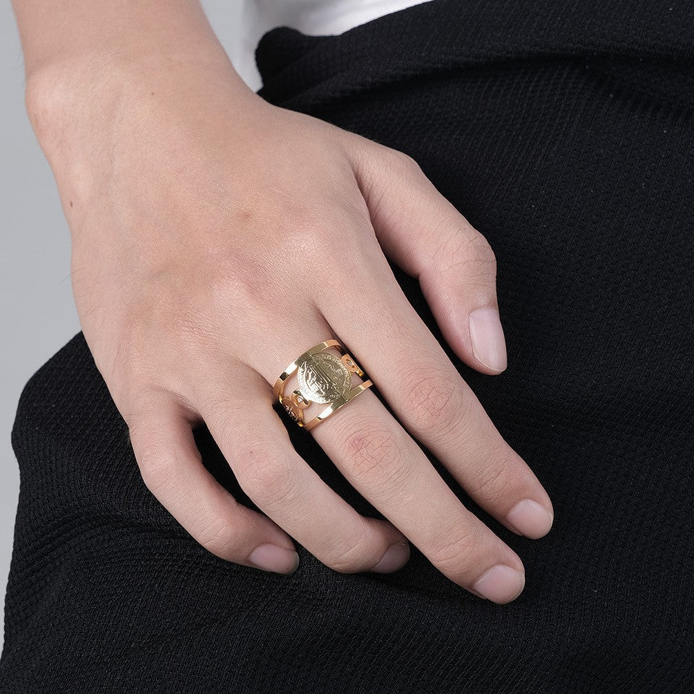 Inlaid Zirconium Stainless Steel Gold Plated Exorcist Rings