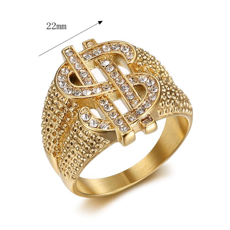 Men's Hop Titanium Steel Vacuum Plating Diamond Rings