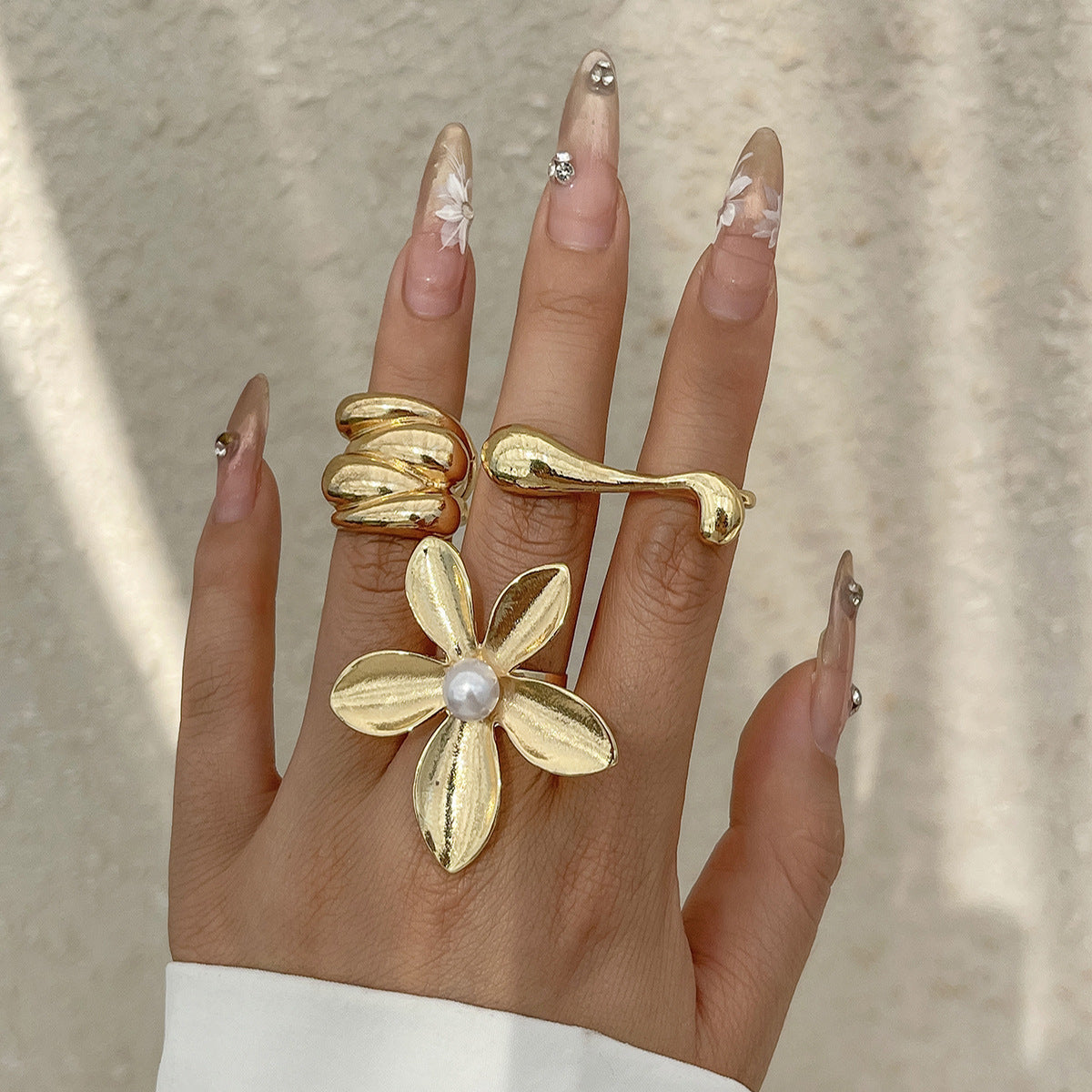 Style Metal Irregular Water Drop Petal Rings