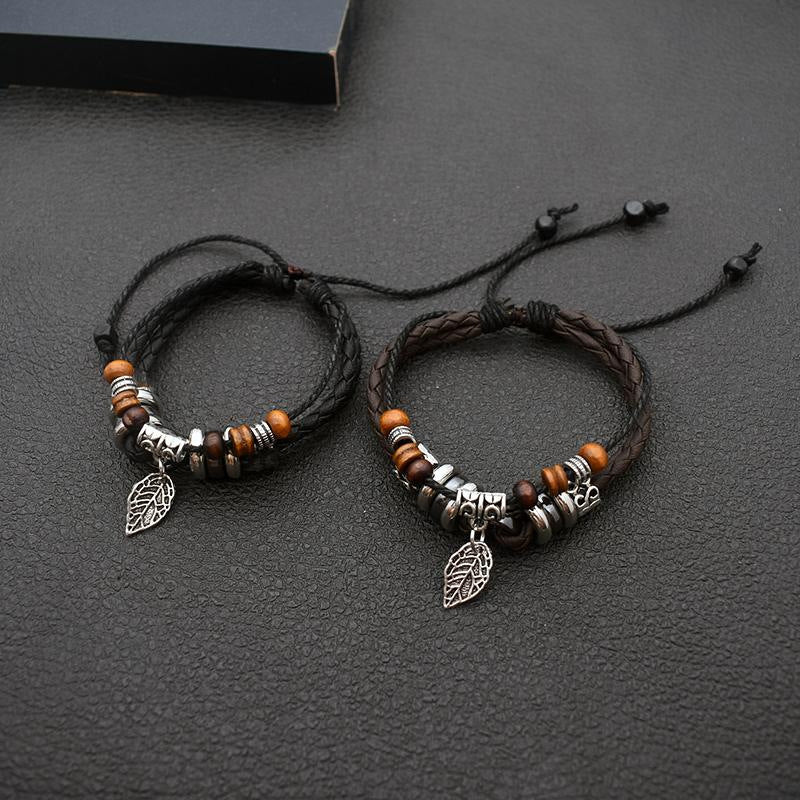 Women's & Men's Cowhide Hand Weaving British Style Jewelry Bracelets