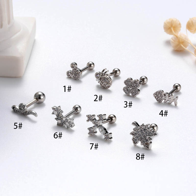 Pen Stainless Steel Micro Inlaid Zircon Spider Fishbone Earrings