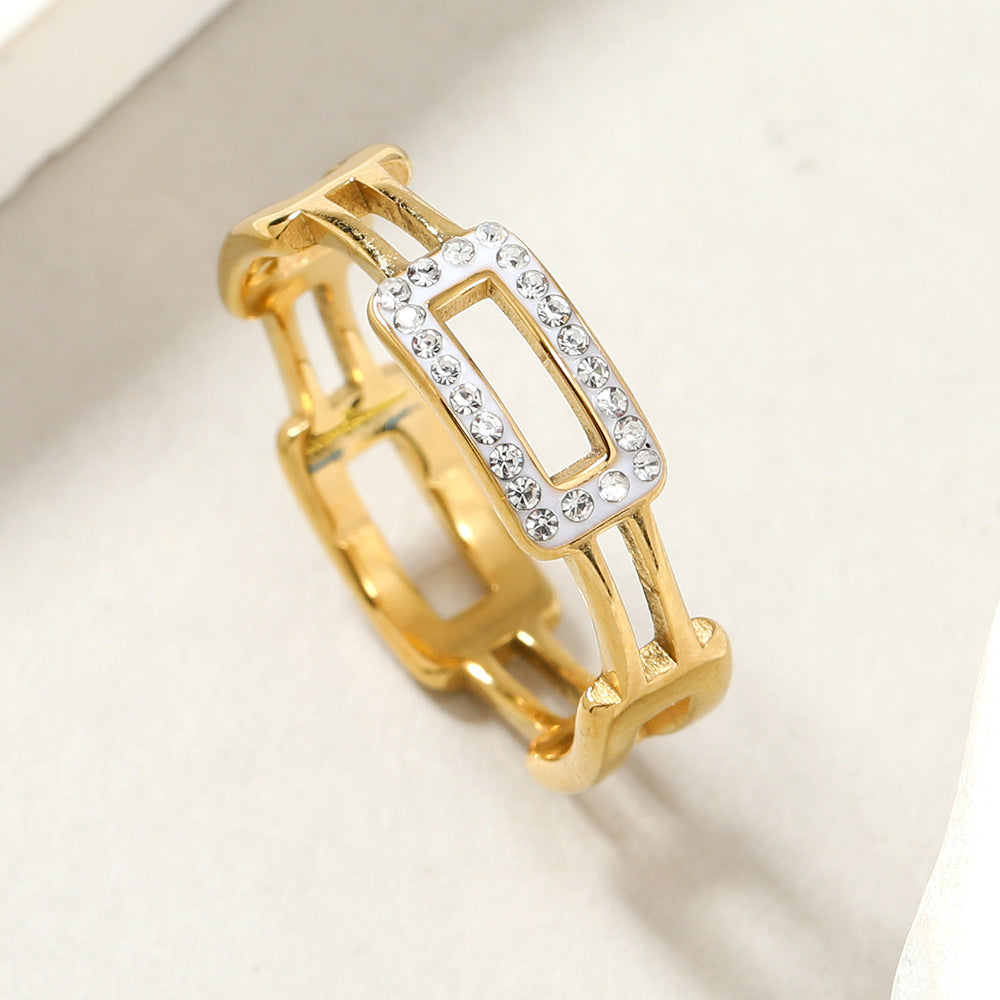 Women's Fashion Square Geometric Clay Chain Titanium Rings