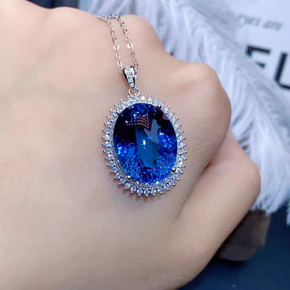 Goose Egg-shaped Artificial Sapphire Full Diamond Rings