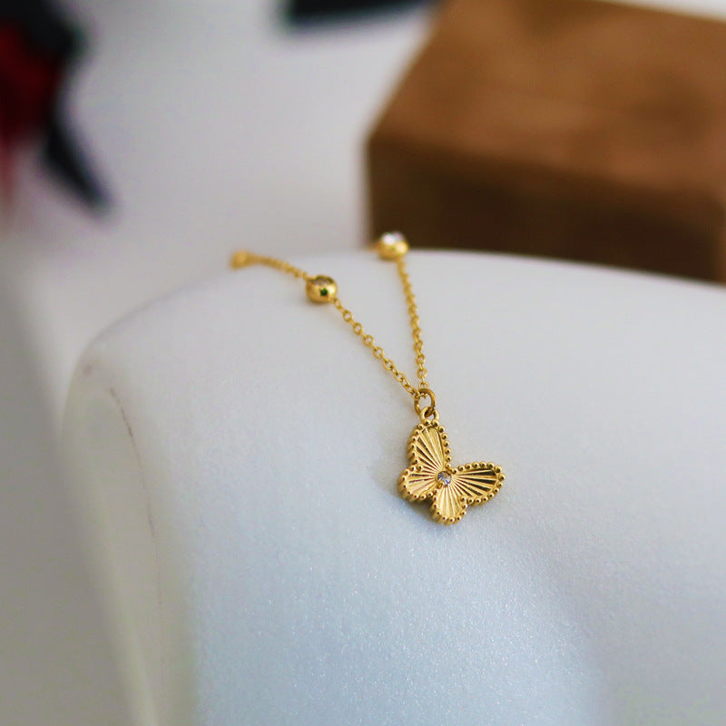 Female Small Golden Beads Diamond Inlaid Clavicle Chain Necklaces