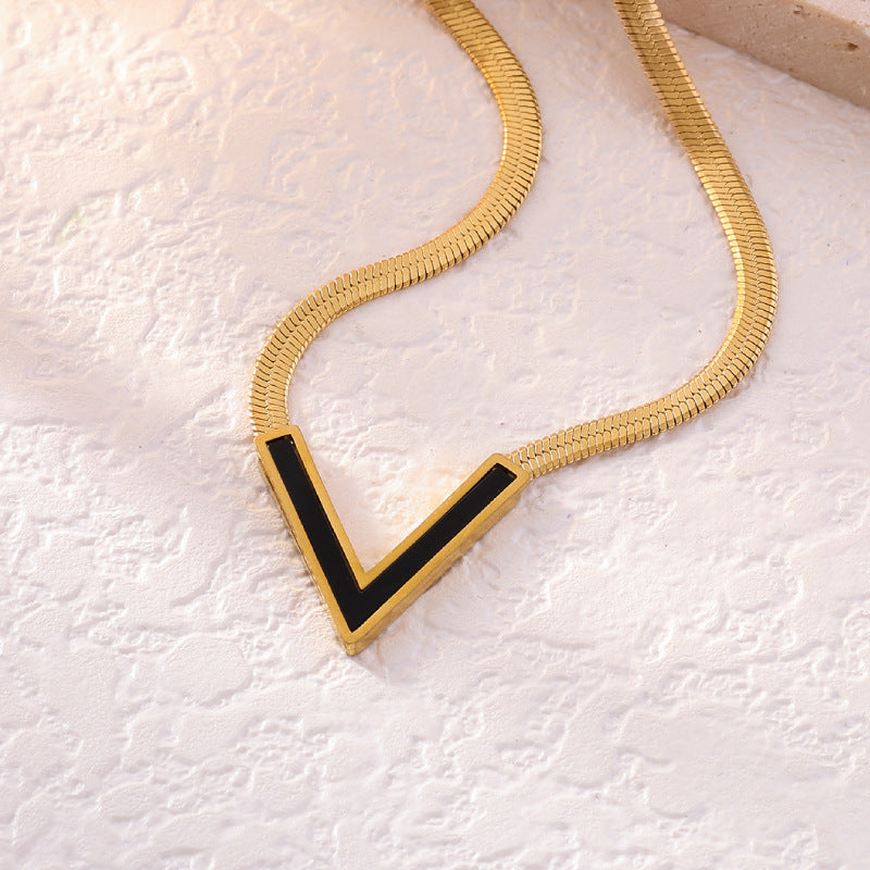 Titanium Steel V-shaped Light Luxury High-grade Flat Snake Necklaces