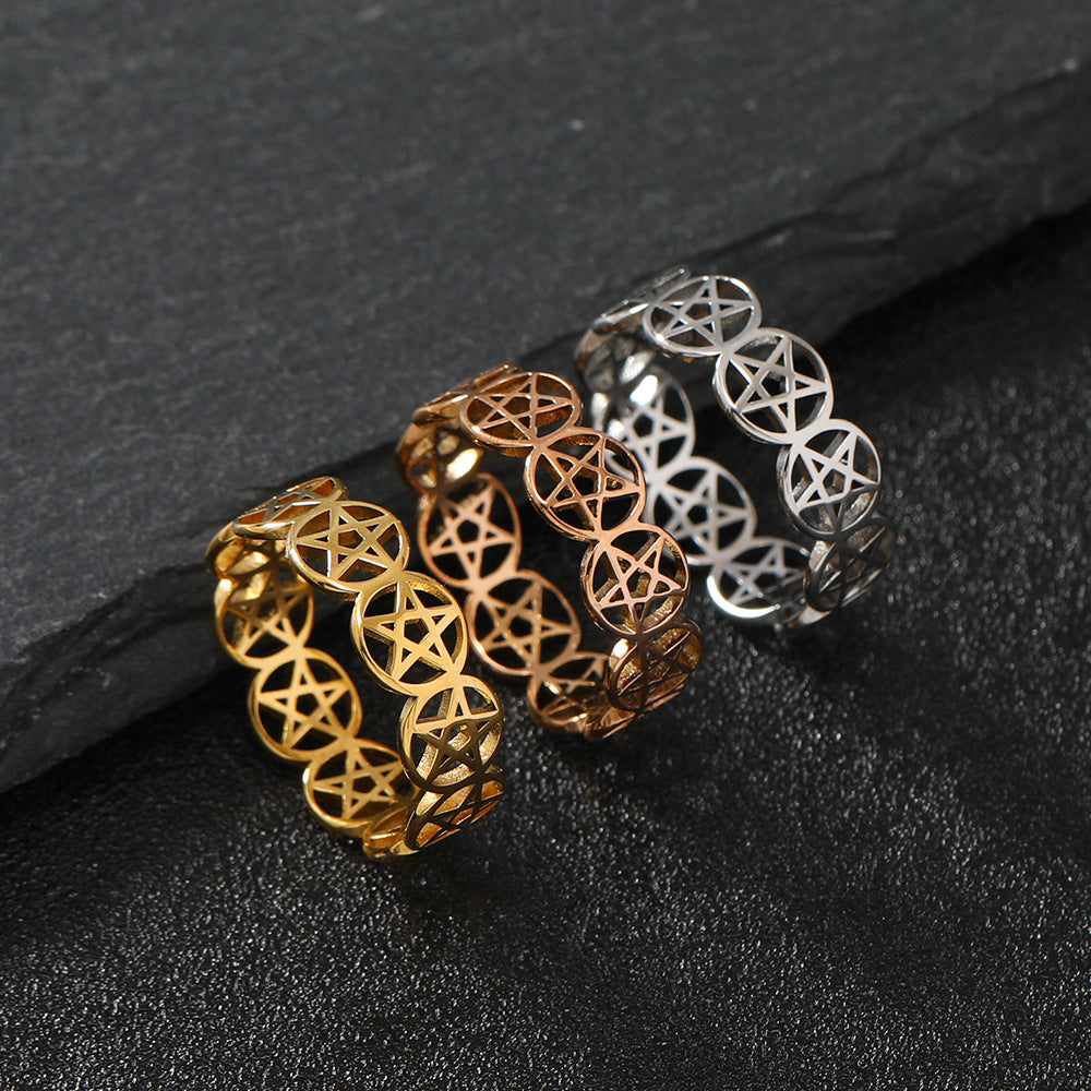 Titanium Steel Simple Personality Cut Hollow Rings