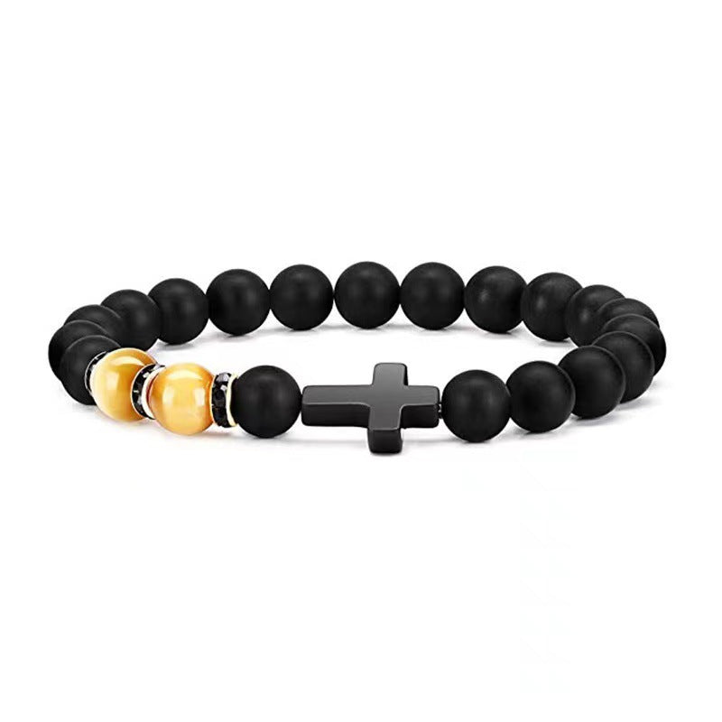 Women's & Men's Cross Imitation Obsidian Handmade Beaded Bracelet
