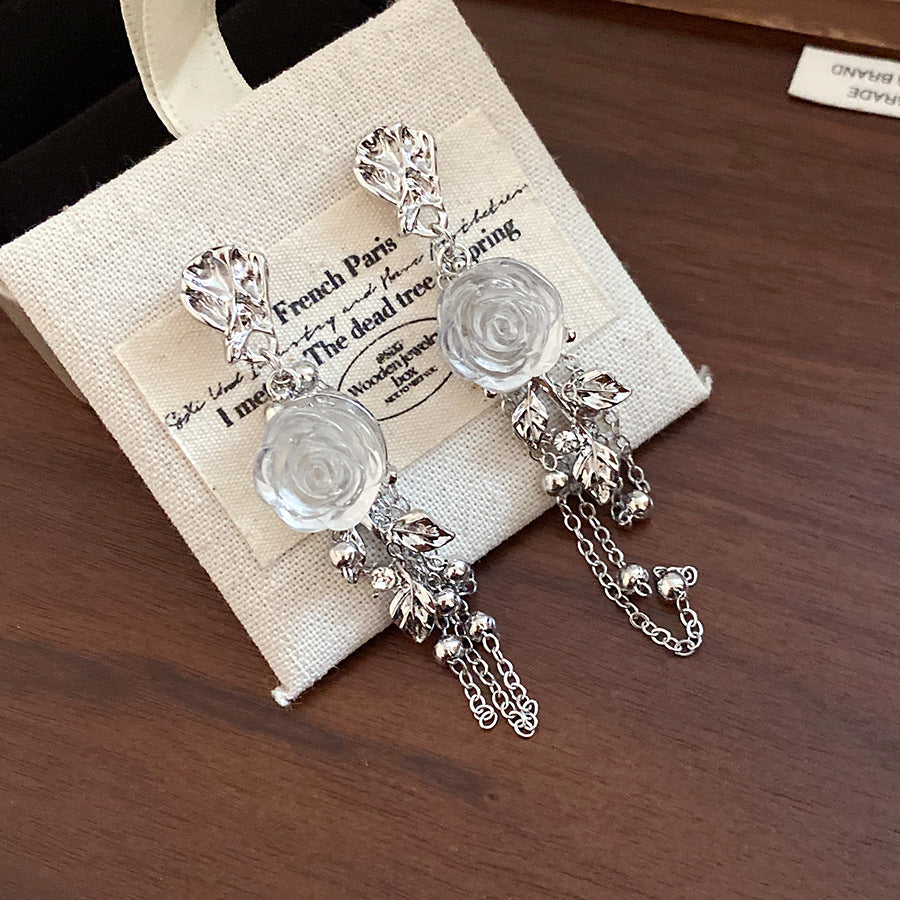 Women's Resin Pleated Flower Tassel Stylish Simple Eardrops Light Luxury High-grade Rings