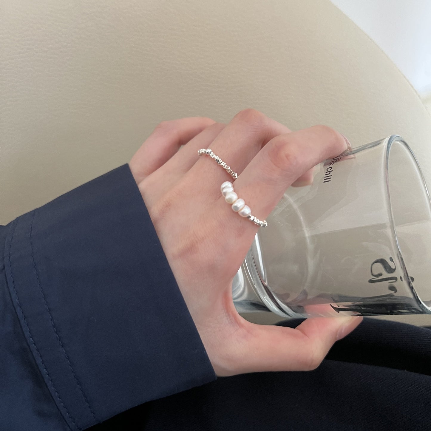 Women's Sterling Sier Small Pieces Of Pearl Fashion Rings
