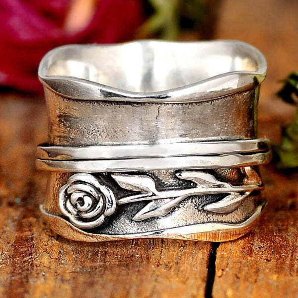 Trendy Wide Retro Rose Anxiety Decompression Rings
