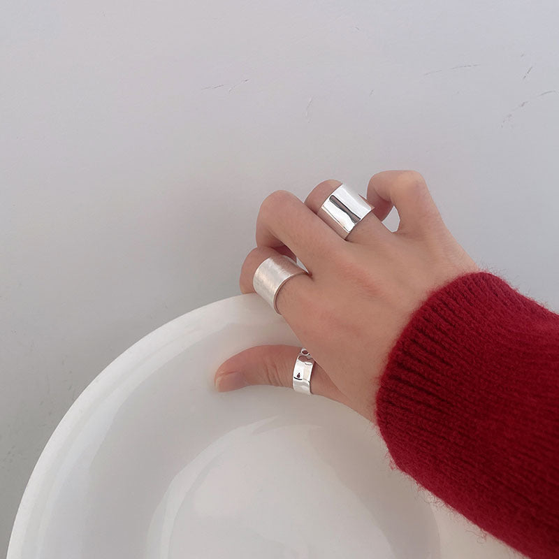 Korean Niche Design Wide Narrow Open Frosted Glossy Rings