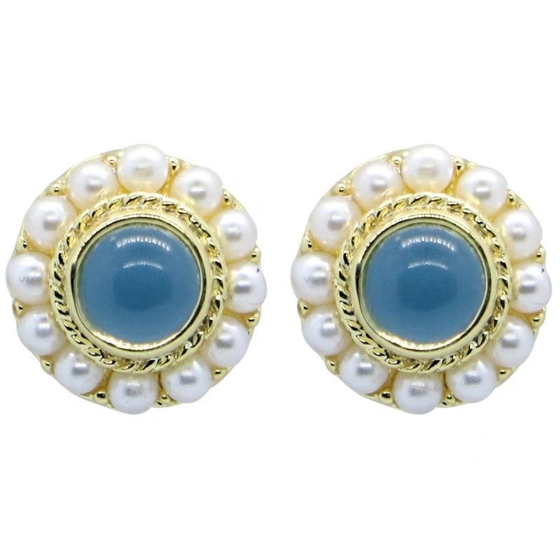 Light Blue Pearl Delicate Temperament Wild Fashion Stud Earrings