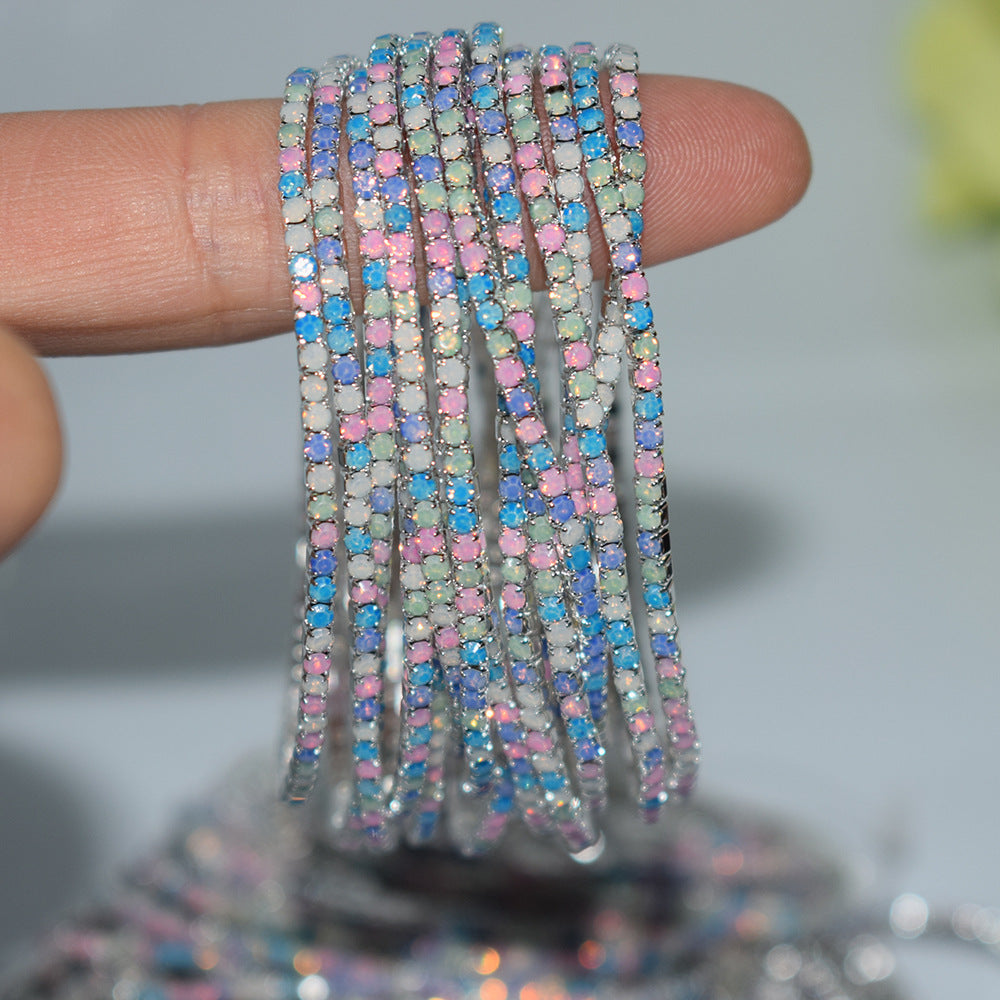Row Rhinestone Thin Rubber Band Elastic Bracelets