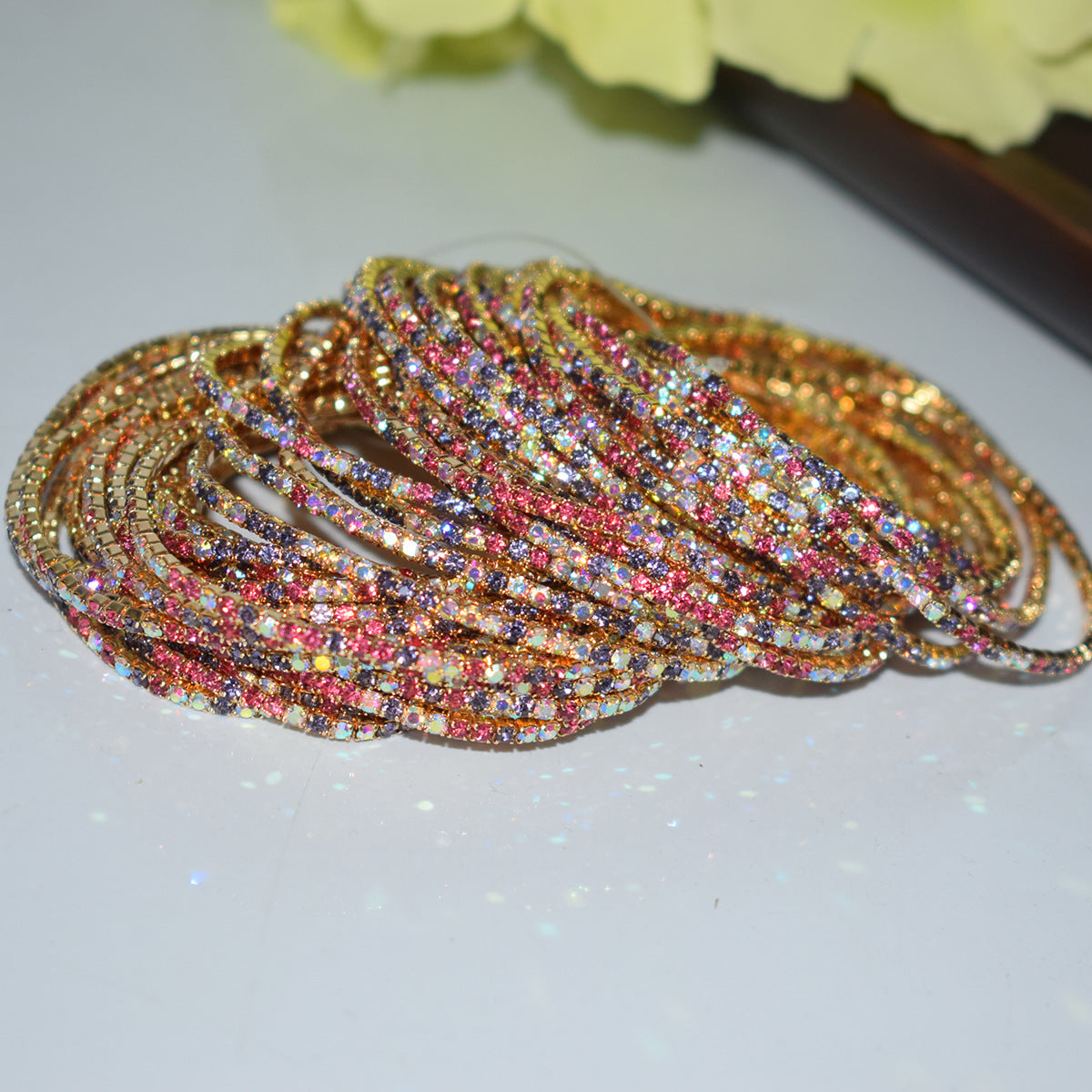 Row Colorful Rhinestone Female Live Grab Chain Bracelets