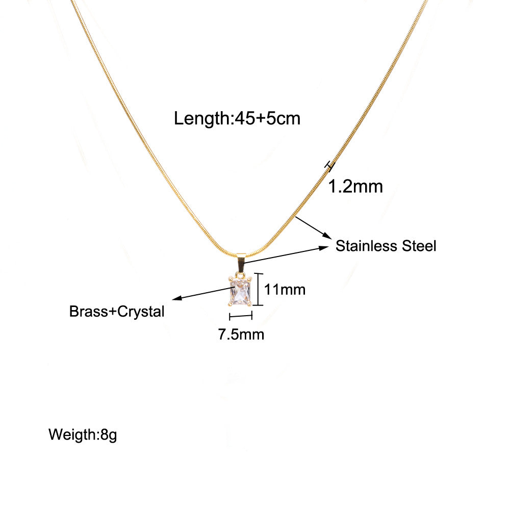 Crystal Zircon Square Diamond Suit Female Titanium Necklaces