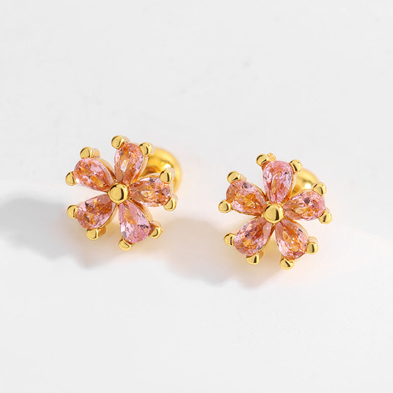 Flower Thread Female Inlaid Ear Bone Light Luxury Compact Stud Earrings