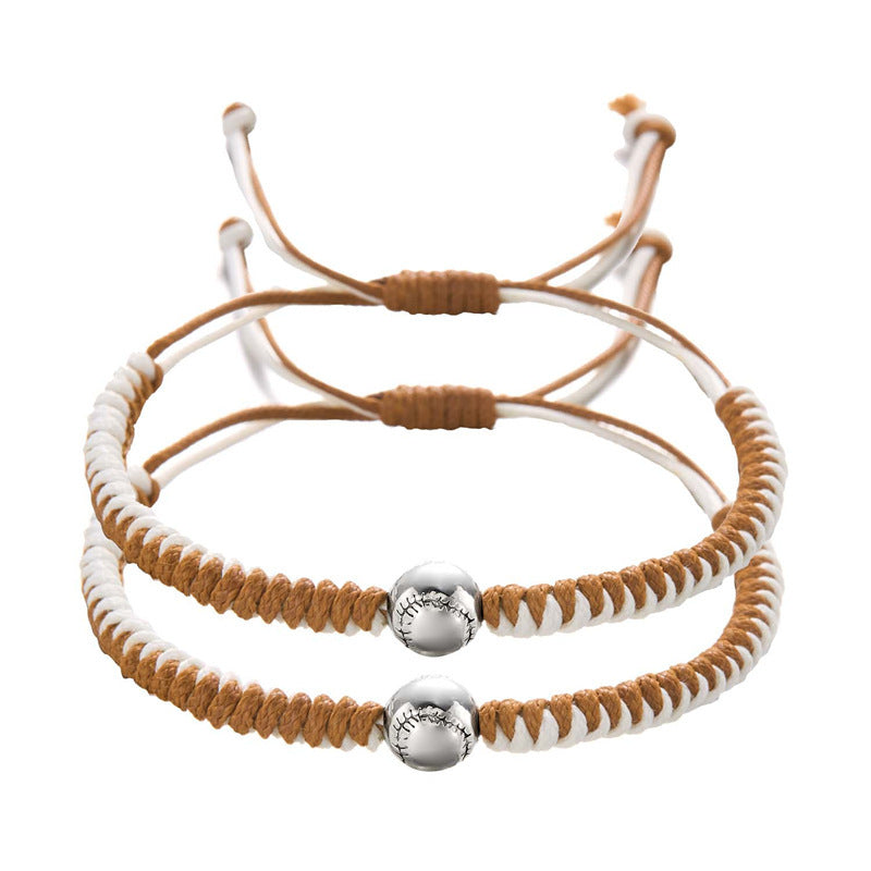 Women's & Men's Ball Round Beads Baseball Football Sports Woven Bracelets