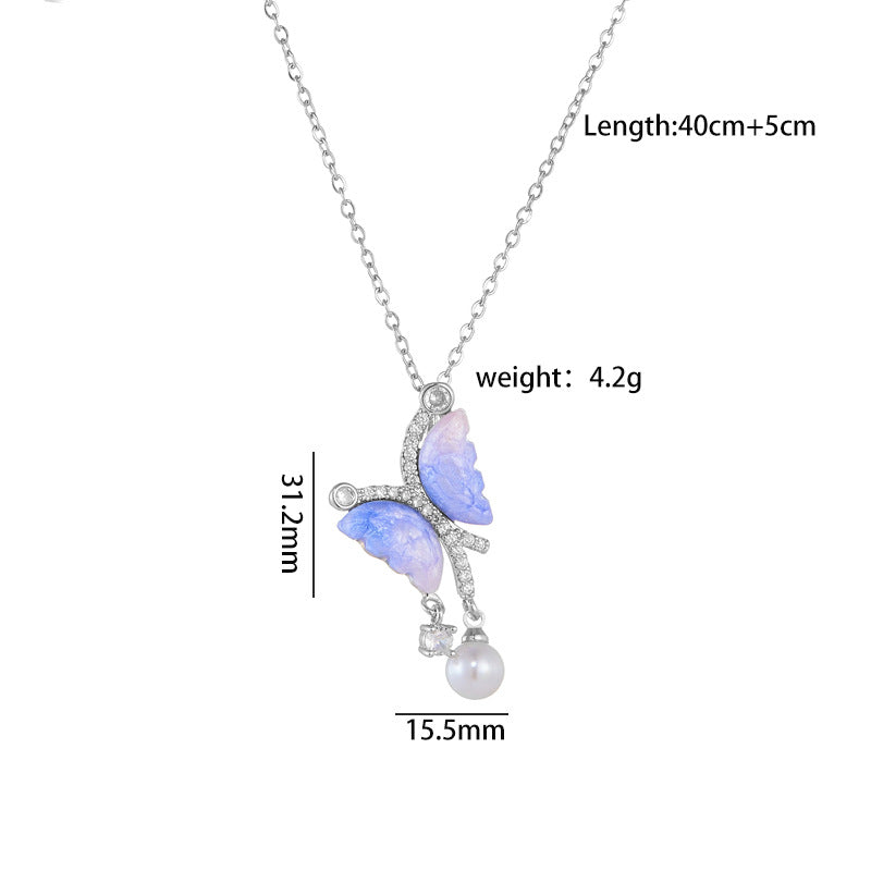 Super Color Fluorescent Butterfly Pearl Tassel Light Necklaces