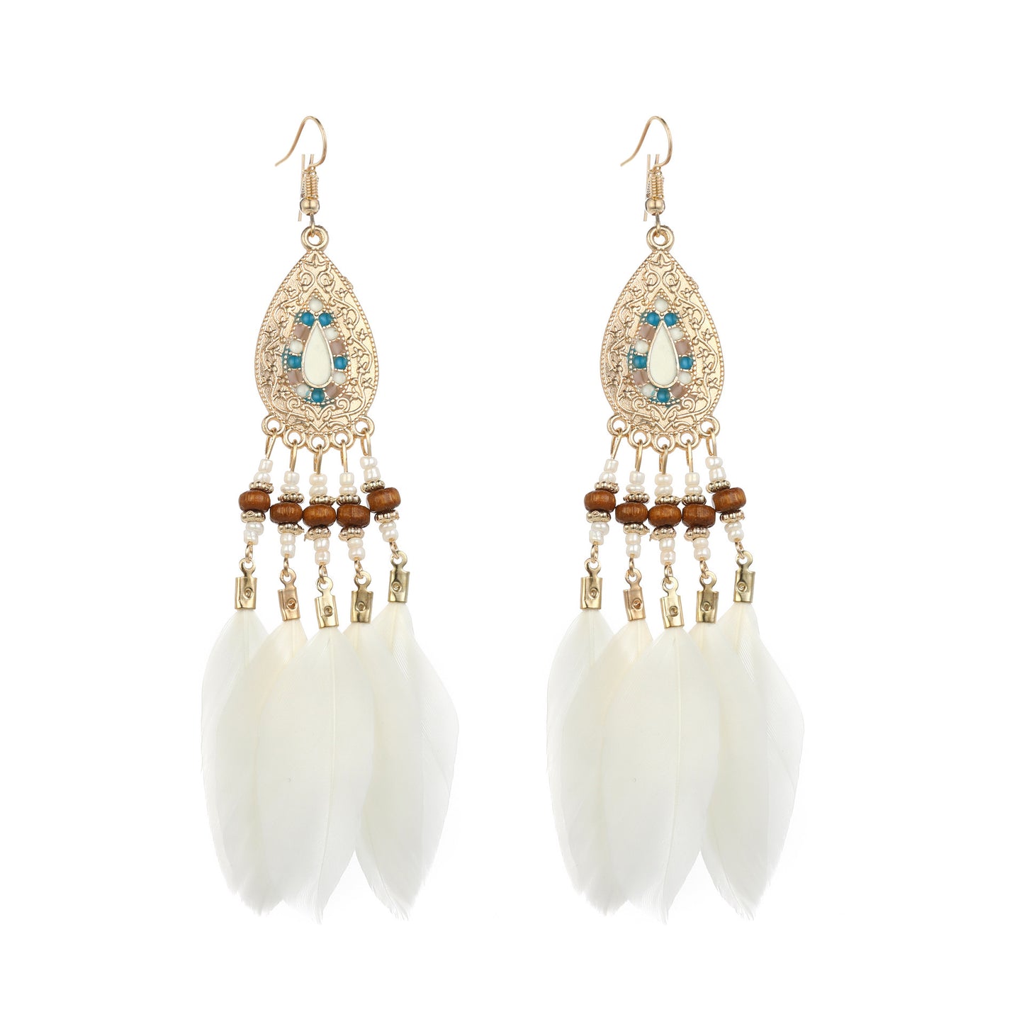 Hook Retro Personality Handmade Leaves Tassel Earrings