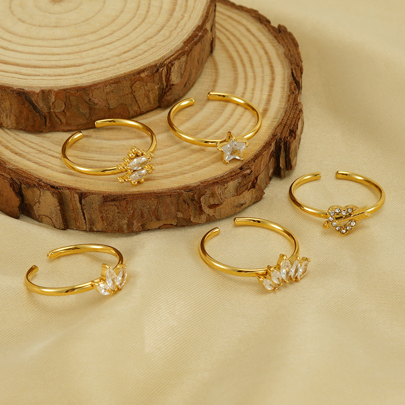 Women's Stainless Steel Inlaid Zircon Open Design Rings