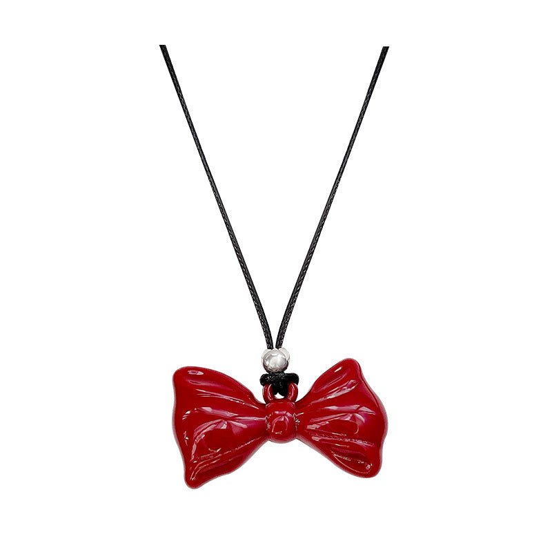 Women's Red Bow Love Minimalist Sweater Chain Necklaces