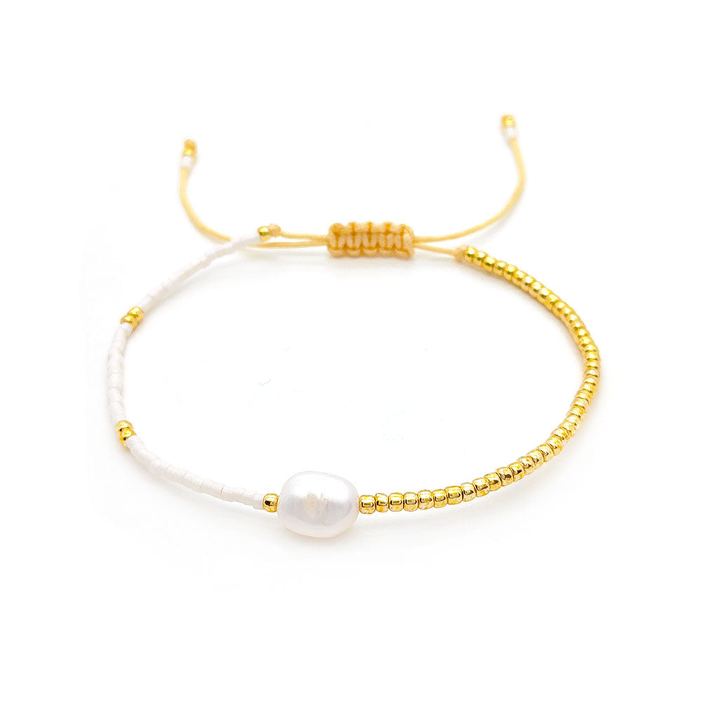Women's Baroque Natural Freshwater Stringed Pearls Golden Bracelets