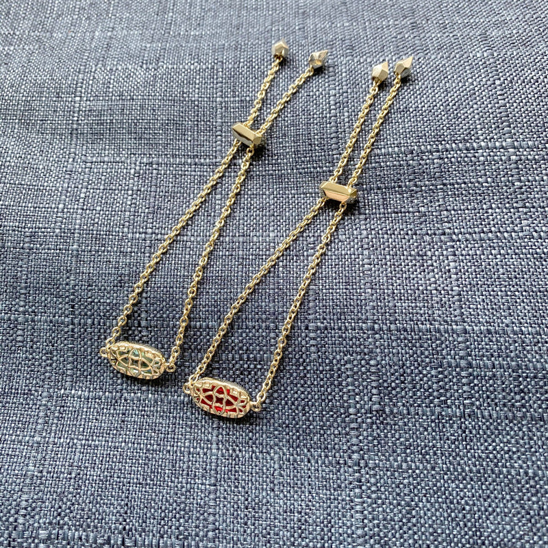 Gold Ornament Stone Geometric Cut Chain Bracelets
