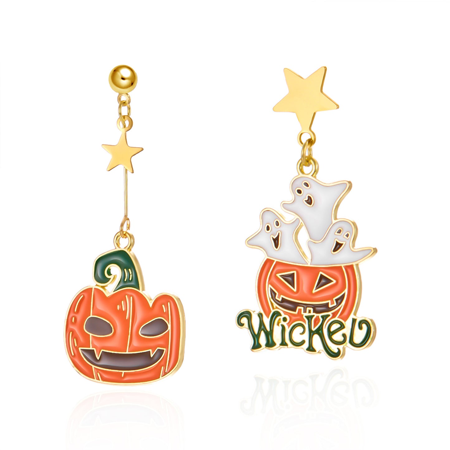 Halloween Creative Personality Asymmetric Pumpkin Ghost Earrings