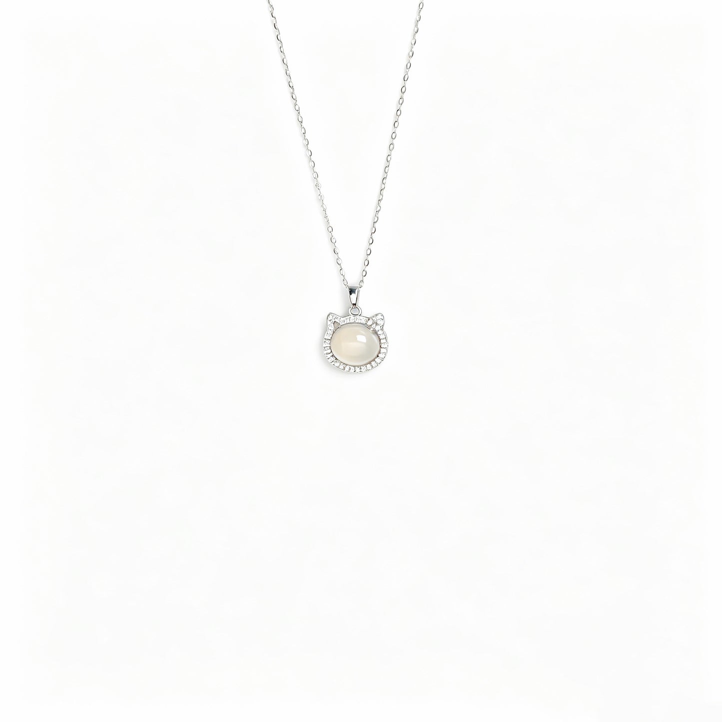 Sier Inlaid Natural Chalcedony Cat Female Chinese Zircon Clavicle Necklace