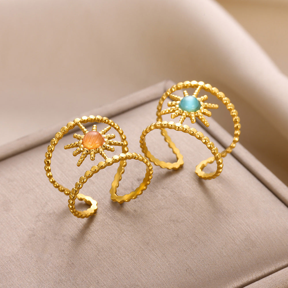 Double Row Eight Awn Star Inlaid Rings