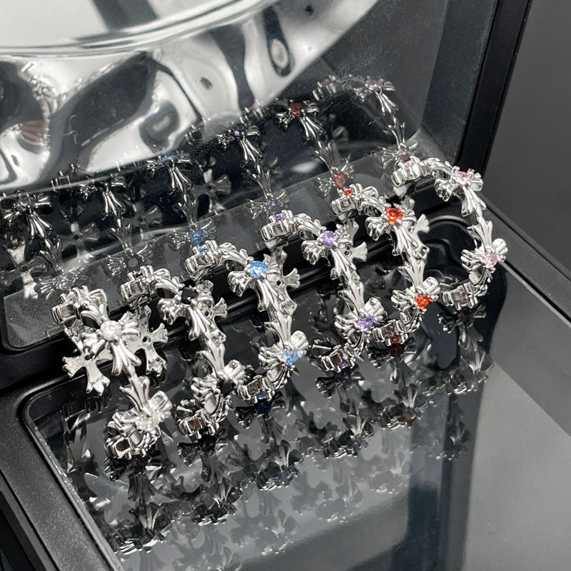 Vintage Cross Open Female Color Zircon Rings