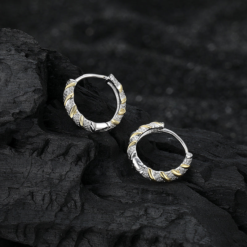 Sier Golden Edge Spiral Shiny Diamond Rings