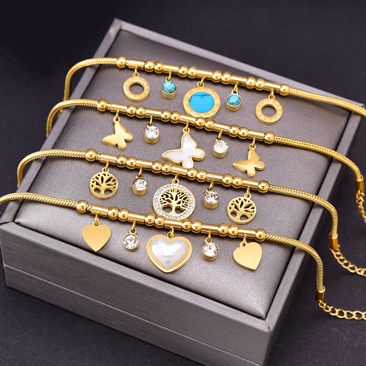 Geometric Heart Shape Shell Butterfly Five-pointed Star Titanium Bracelets