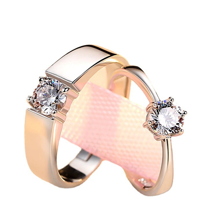 Women's & Men's Elegant Artificial Diamond Couple Open Mouth Wedding Sier Inlaid Rings