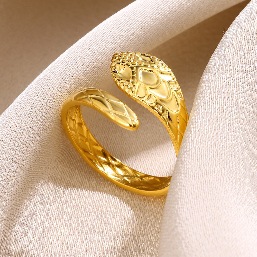 Women's & Men's Stainless Steel Snake Geometric Hollow Gold-plated Rings