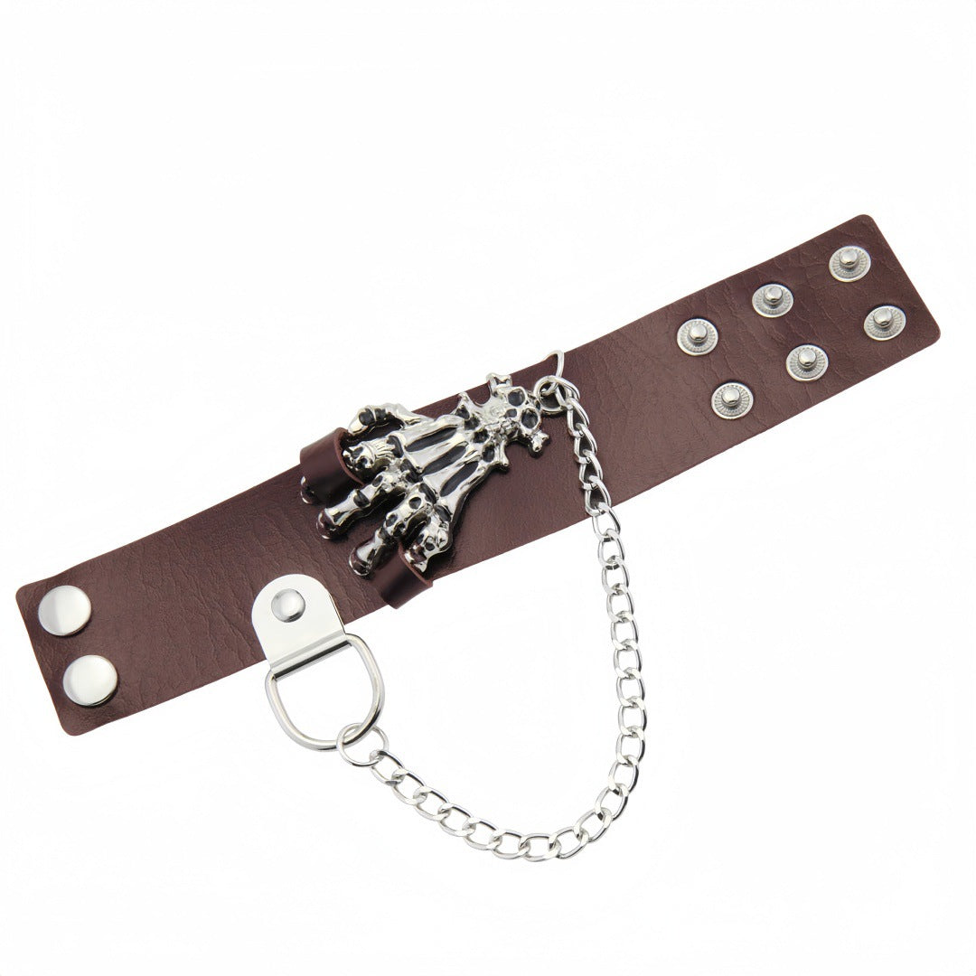 Men's Leather Trendy Cool Retro Skull Ghost Claw Wrist Domineering Exaggerated Rings