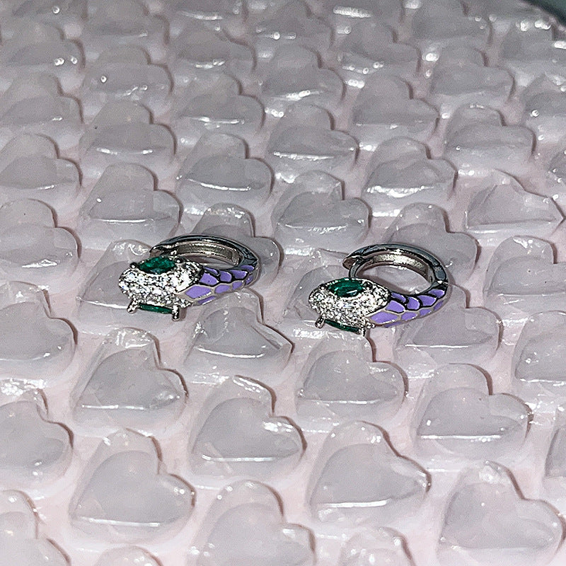 Small Super Shiny Colorful Green Eyes Snake Niche Hot Ear Stud Earrings