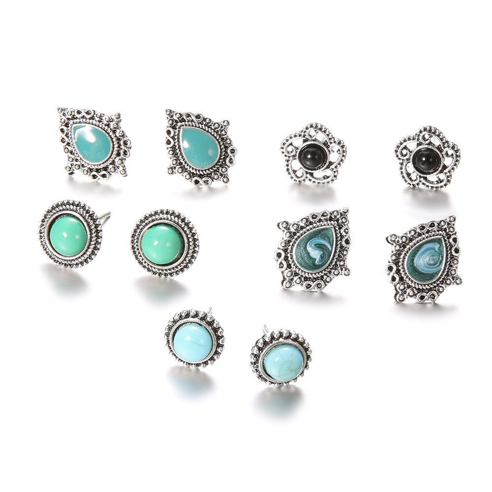 Trend Pairs Dazzling Turquoise Gem Boho Stud Earrings