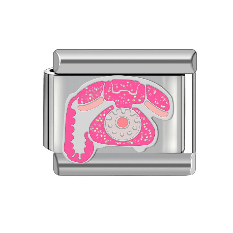 Lovely Pink Italian Charm Module Heart-shaped Detachable Bracelets