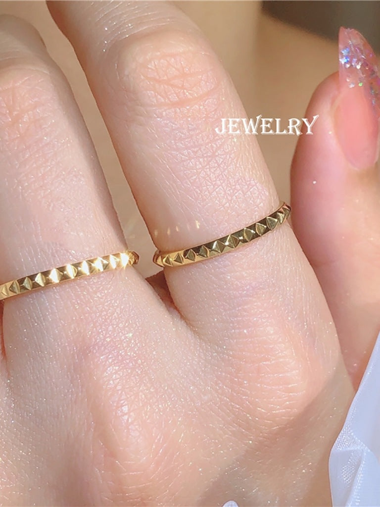 Pointed Rivet Titanium Steel Geometric Simple Female Rings