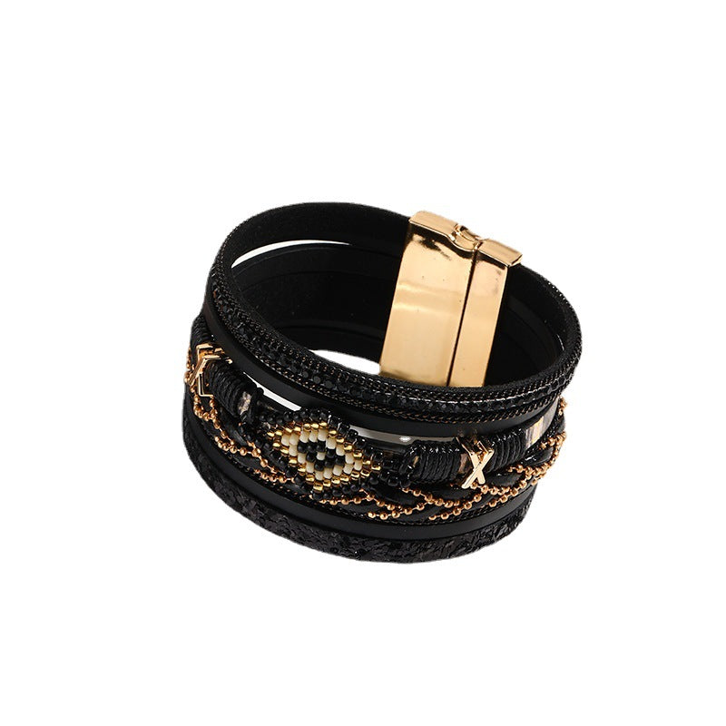 Style Ornament Eyes Bead Hand-woven Leather Female Bracelets