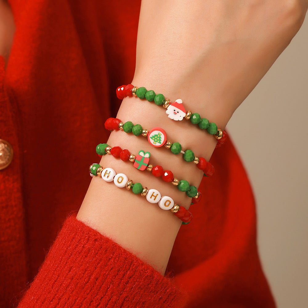 Red Green Christmas Letter Polymer Clay Bracelets