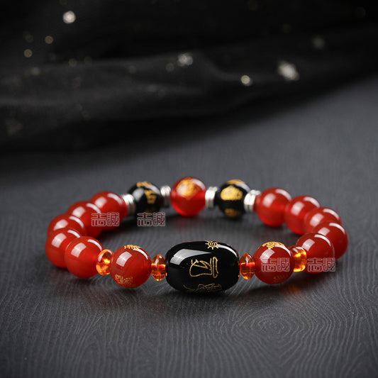 Women's & Men's Snake General Wu Sui Natural Obsidian Bracelets