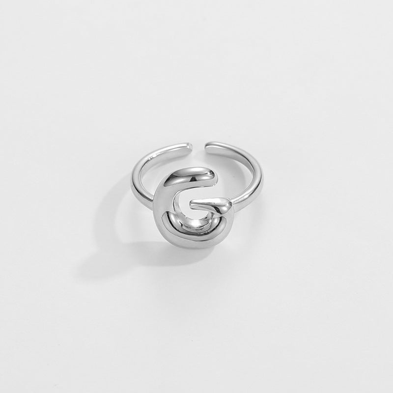 Hop Letters Glossy Sier Open Adjustable Rings