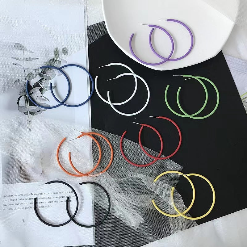 Sier Needle Metal Circle Paint Fashion Exaggerated Temperamental Earrings